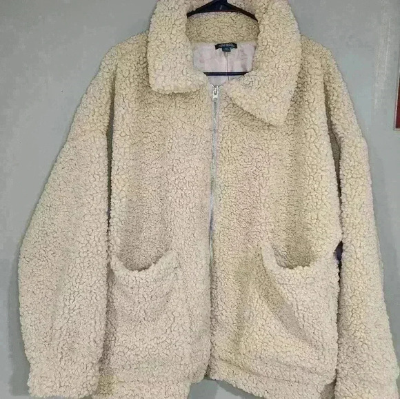 NWOT Wild Fable oversized sherpa jacket light pink brown zipper size M/L - Picture 2 of 5